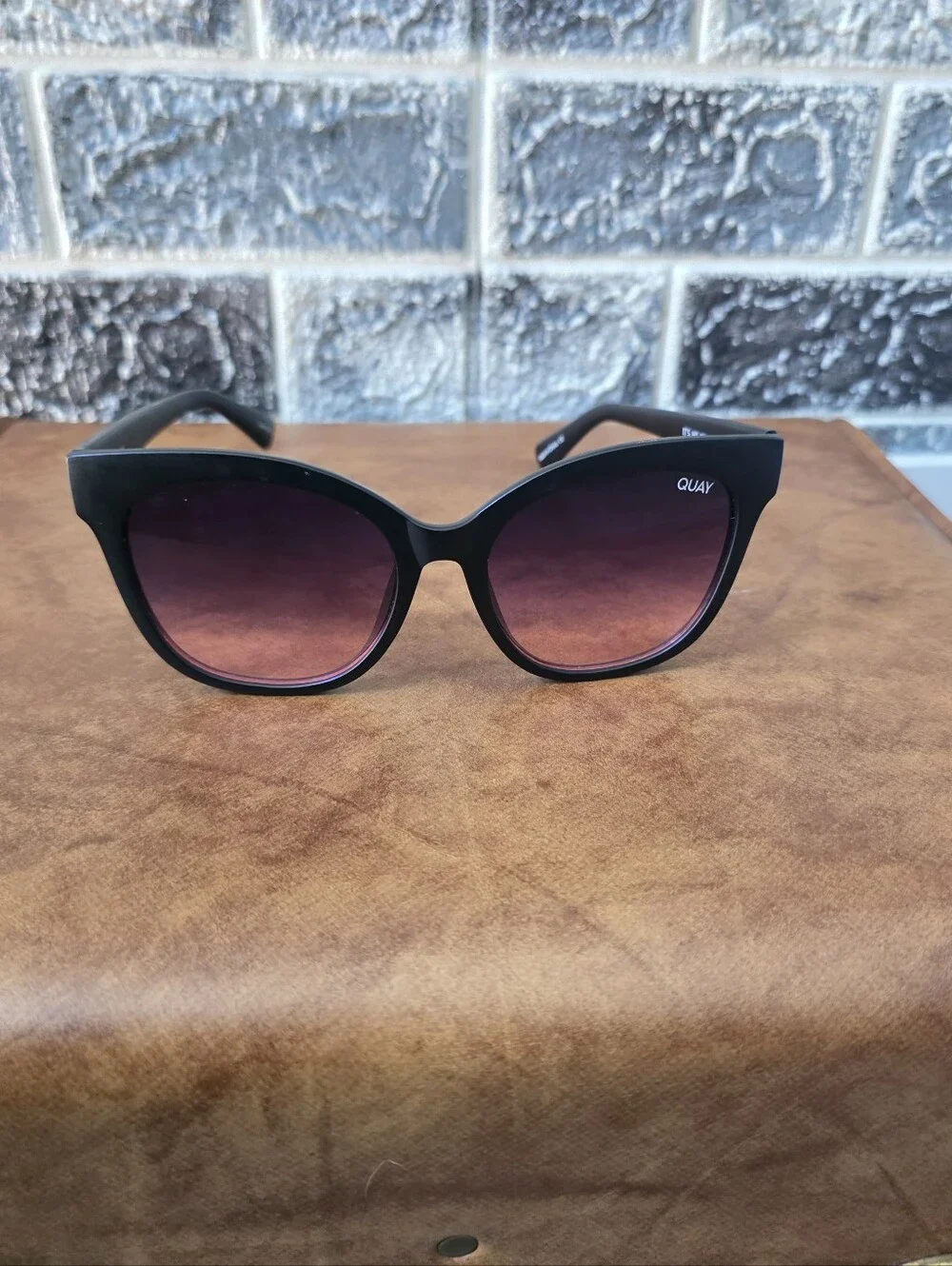 Quay Australia Black Frame Sunglasses with Gradient Purple Lenses